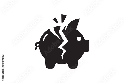 Broken Piggy bank vector silhouette isolated in white background 