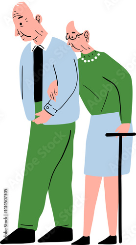 Elderly couple walking together and feels comfortable