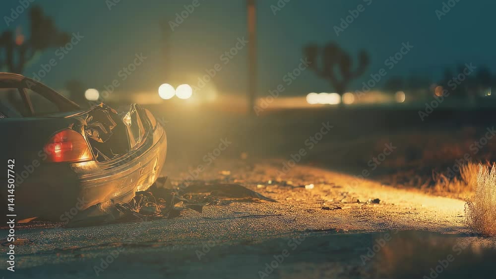 Abandoned Car in Desert Landscape at Night