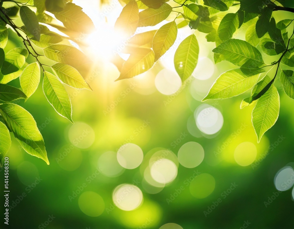natural background with green leaves bokeh and sun flare. Blurred nature natural background with green leaves bokeh and sun flare. Blurred nature