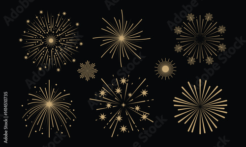 Vintage style fireworks with sparks collection clip art