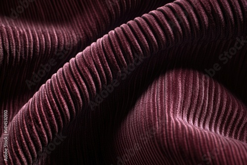 Close-up of rich, dark maroon corduroy fabric with a textured, wavy pattern.