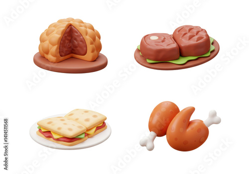 3 d rendered assorted food items for illustration or stock photography