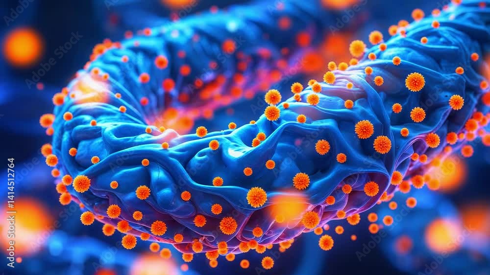Colorful microscopic view of a DNA helix surrounded by vibrant molecular structures in a lab setting Colorful microscopic view of a DNA helix surrounded by vibrant molecular structures in a lab setting