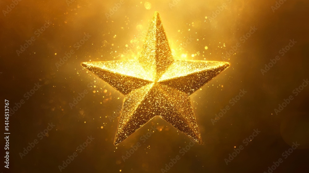 Glowing golden star with sparkles on dark background. Glowing golden star with sparkles on dark background.