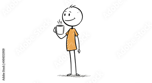 Stickman Drinking Coffee Vector Illustration	Fun sketch of a stickman casually sipping coffee. Simple minimal style, ideal for morning routine, break time, lifestyle, or relaxation concepts