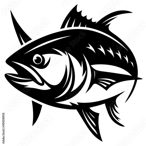 Striking Black and White Tuna Fish Illustration, Bold and Graphic Design