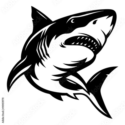 Ferocious Great White Shark with Open Jaws and Sharp Teeth Illustration