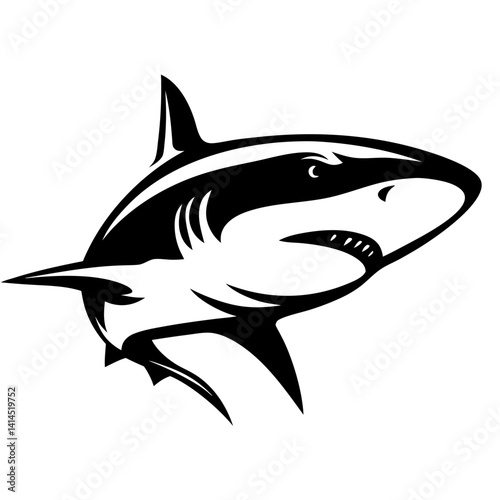 Black and White Shark Vector Graphic with Aggressive Stance and Sharp Fins