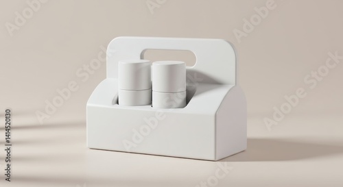 Minimalist White Cardboard Carrier with Two Cylindrical Containers