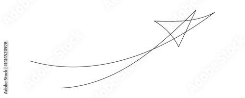 Line Art Abstract Star. One Continuous Line Modern Doodle Drawn. Editable Thin Stroke Element. Sweet Dream and Good Night Theme. 