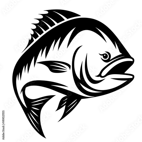 Black and White Graphic Illustration of a Fish with Sharp Fins