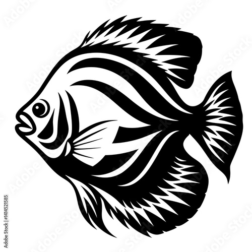 Stylized black and white illustration of an aquatic fish species design