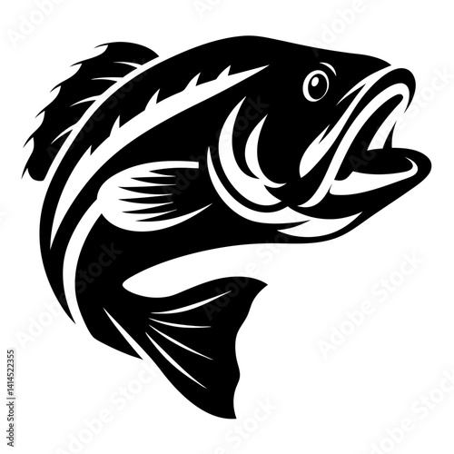 Stylish Bass Fish Illustration in Black and White with Detailed Anatomy