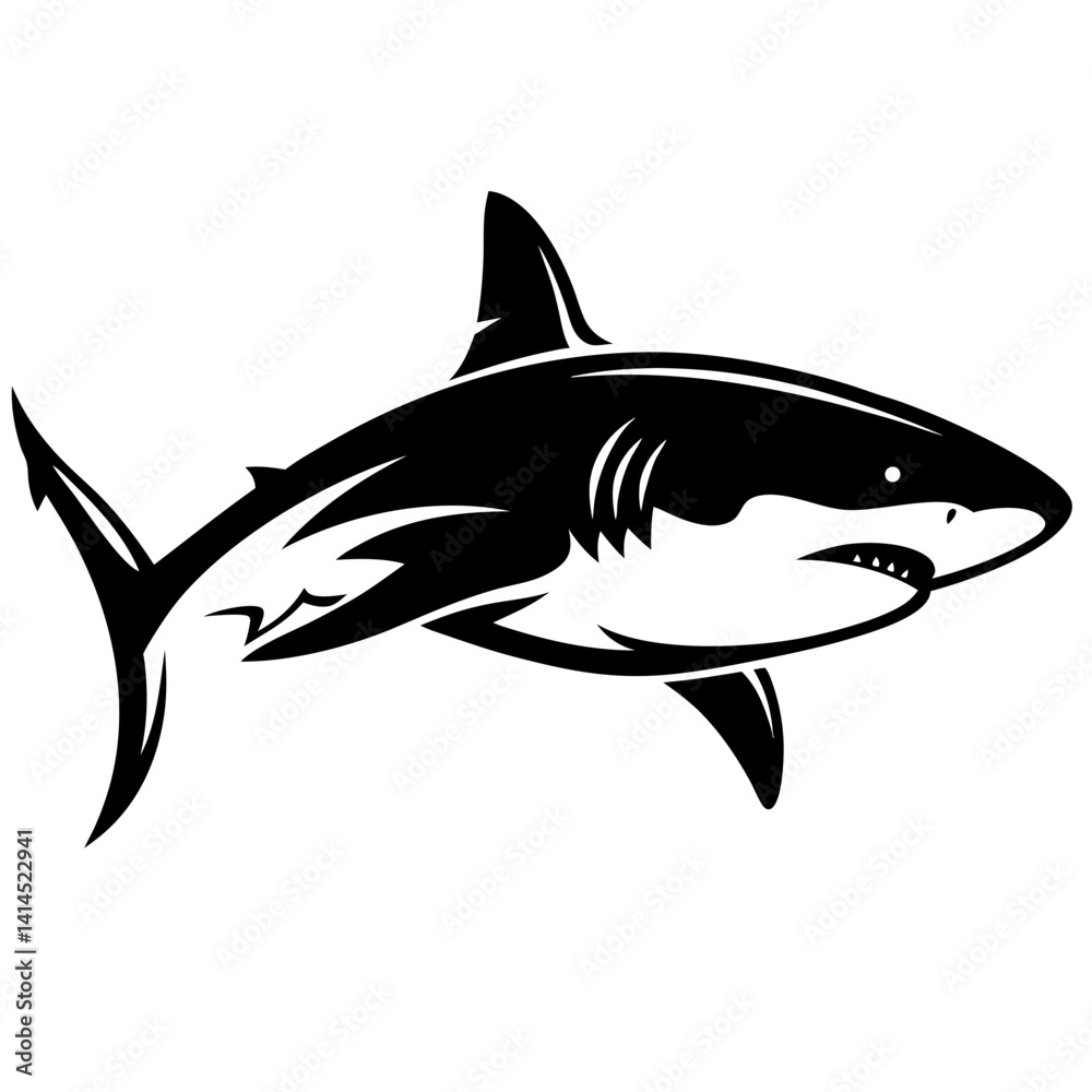 Fototapeta premium Powerful Great White Shark Silhouette Swimming in the Ocean Waters Art