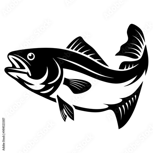 Monochrome Fish Illustration with Dynamic Tail Movement and Open Mouth Design