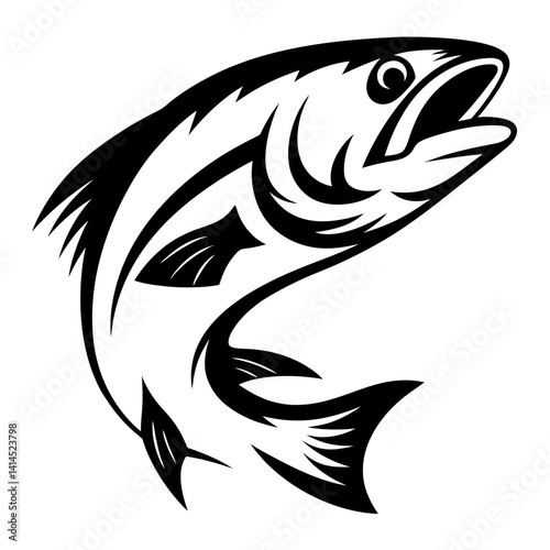 Dramatic black and white depiction of a leaping fish in mid air