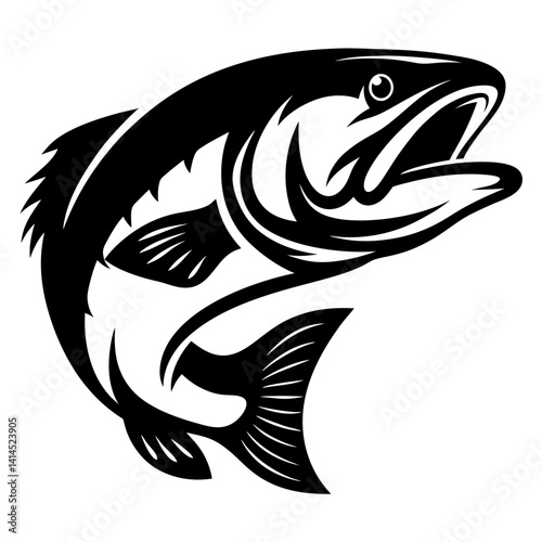 Monochromatic leaping fish artwork perfect for branding or illustrative purposes