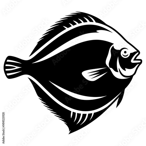 Stylized Illustration of a Flatfish in Black and White Monochrome Detail