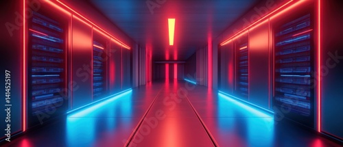 Neon Corridor in a Futuristic Data Center