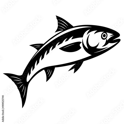 Monochrome vector illustration of a powerful fish swimming swiftly through the water