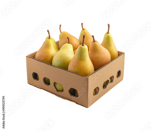 Yellow pear in a carboard box for superstore 
