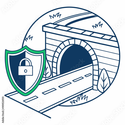 VPN protection icons: private network tunnel with shield overlay