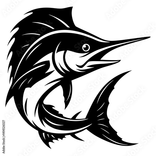 Striking Black and White Marlin Vector Graphic with Elegant Detailing Design