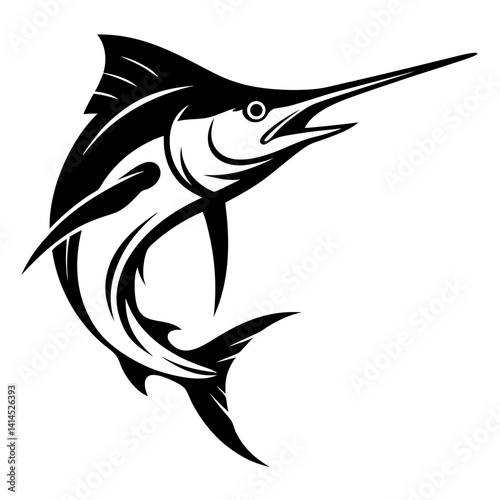 Black and White Marlin Fish Illustration in a Graphic Tattoo Style