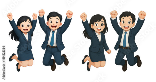 ジャンプする新人　男女の会社員　イラスト