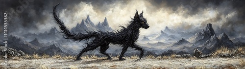 Dark creature in mountain landscape