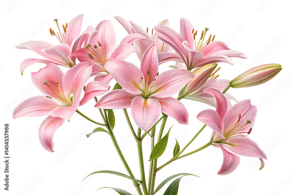 Fototapeta premium pink lily flower bouquet image isolated on white