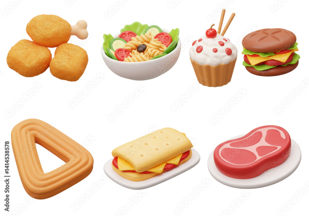 Colorful flat design food icons variety of dishes Colorful flat design food icons variety of dishes