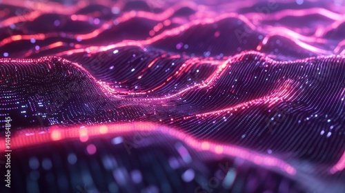 Abstract Digital Landscape: Glowing Waves of Data