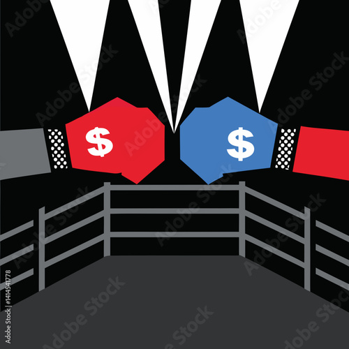 Financial showdown investment strategies in a competitive arena digital concept graphic design