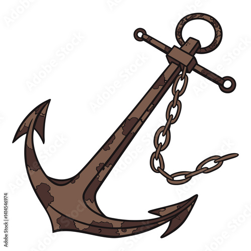 A heavy iron anchor with rope is a nautical symbol of marine security