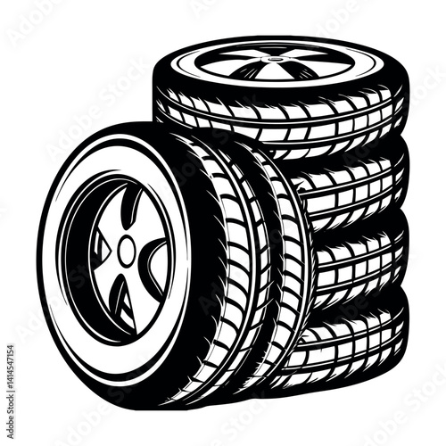 New black rubber car tire wheel vector illustration is isolated on white