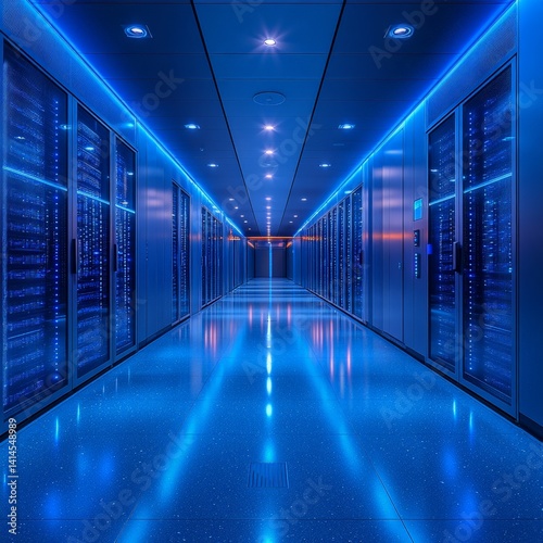 Modern Server Room with Digital Technology and Data Storage Systems