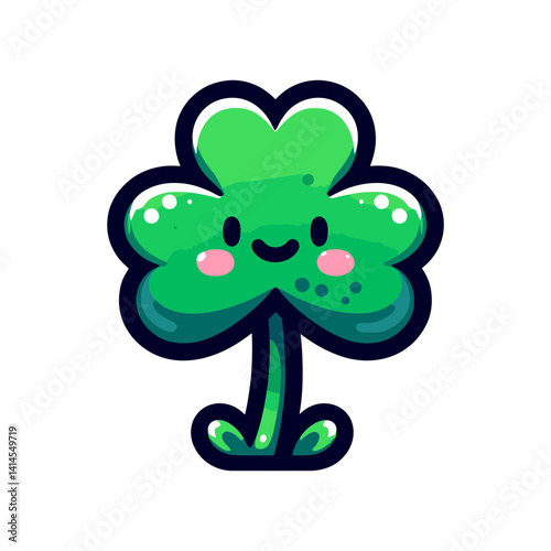 Cute Cartoon Shamrock on White Background