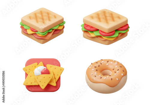 Three dimensional food icons collection