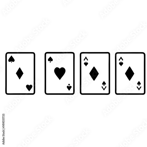 Four Aces Playing Card Hand Black And White Minimalist Illustration