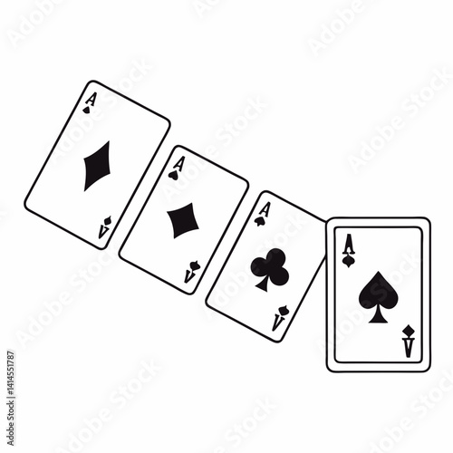Four Aces Playing Cards Suit Icons Diamonds Hearts Clubs Spades Black And White