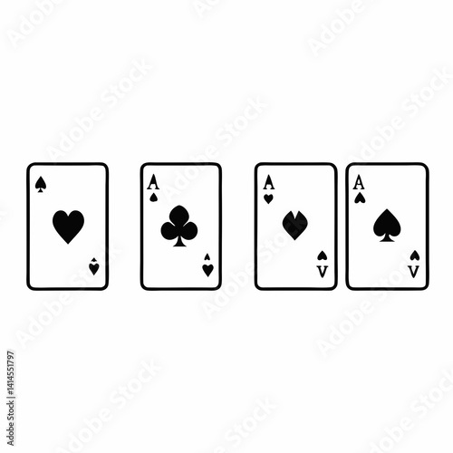 Four Aces Playing Cards Minimalist Black And White Gambling Illustration Design