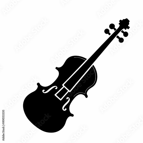 Silhouette Of A Stringed Violin Musical Instrument Isolated On White Background