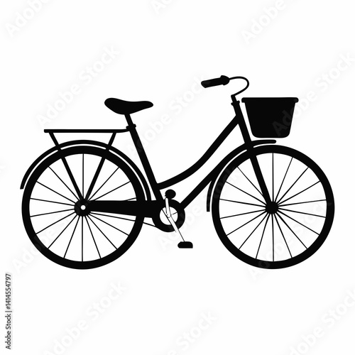 Black And White Bicycle Vector With Front Basket Silhouette Design