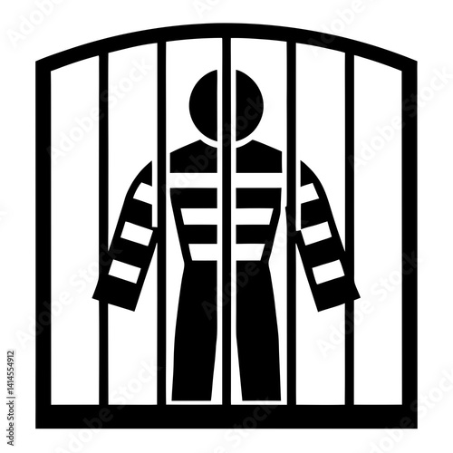 Prisoner Behind Bars Monochrome Illustration In Jail Uniform For Justice Concepts