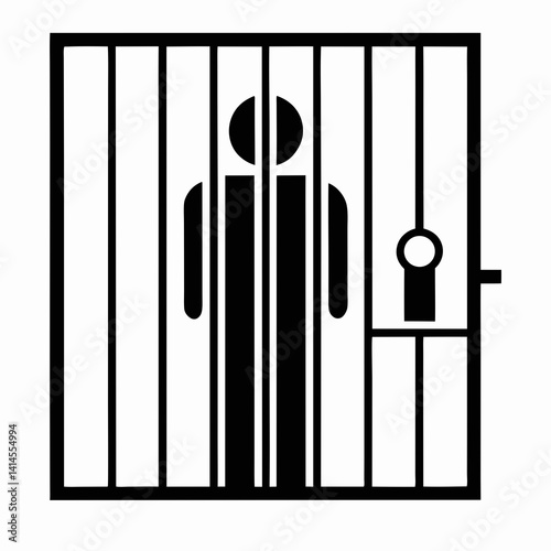 Person Behind Bars Minimalist Icon Illustration Symbolizing Imprisonment And Confinement