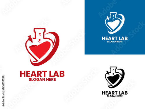 Heart Lab with microscope and glass logo design vector. Love laboratory logo icon template