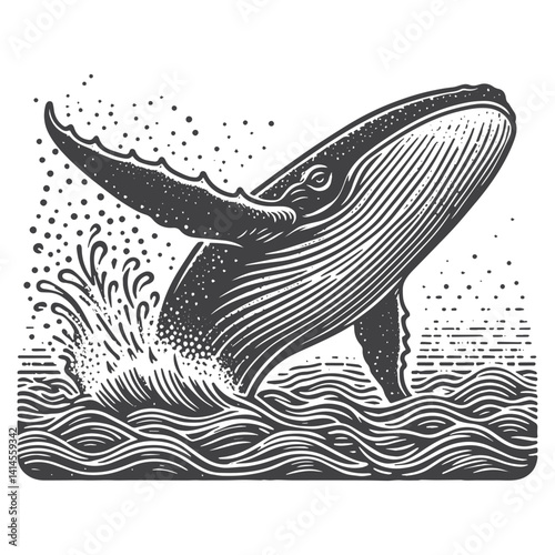 Simple Gray Whale Breaching Vector Icon Design – Vintage Retro Logo & Illustration