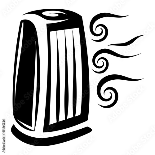 Stylized Portable Heater Radiating Warmth with Flowing Heat Waves Illustration